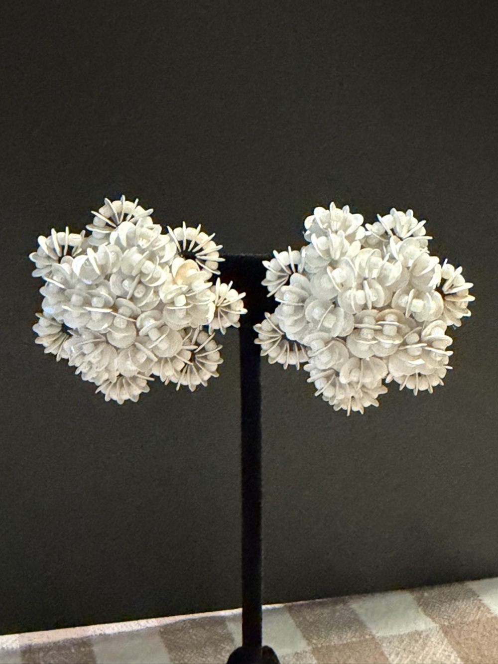 Vintage White Cluster Floral Clip-On Earrings